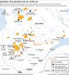 Map showing wildfires in Quebec on June 23