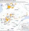 Map showing Quebec wildfires on June 27