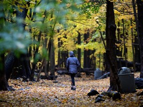 A solitary woman walks in Summit Park in Westmount.