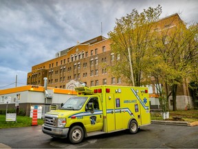 An ambulance parked outside the emergency department at the Lachine Hospital