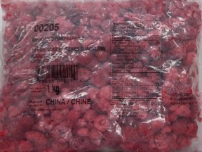 A one-kilogram bag of Alasko brand IQF Whole Raspberries is shown.