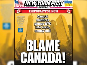 new york post front page with all-caps headline blame canada