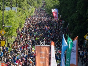 A mass of cyclists on Rosemont Blvd. during the 38th Tour de l’île de Montréal on Sunday, June 4, 2023.