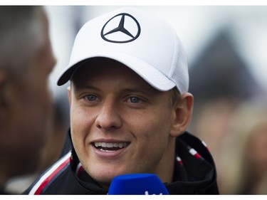 German racing driver Mick Schumacher, son of racing legend Michael Schumacher, is interviewed at Circuit Gilles Villeneuve prior to a practice and qualifying session for Canadian Grand Prix on Saturday, June 17, 2023. Schumacher is currently a reserve driver for the Mercedes AMG Formula One Team.