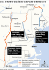 Map showing three transmission lines in New England