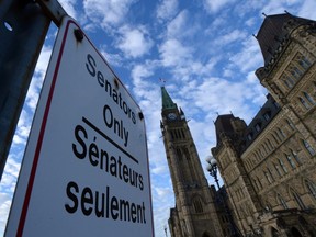 A "Senators Only" parking sign is pictured on Parliament Hill in Ottawa