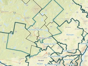 A map shows the new boundaries of ridings in the Laurentians