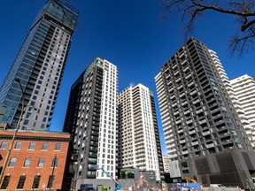 Residential towers as seen from the ground