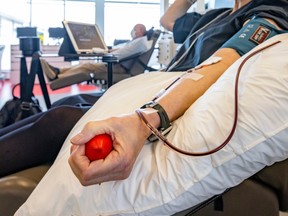 closeup of an arm during a blood donation