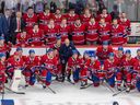 Montreal Canadiens gather for one last team photo following their last game of the season against the Boston Bruins at the Bell Centre in Montreal Thursday April 13, 2023.