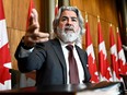 Pablo Rodriguez gestures during a news conference