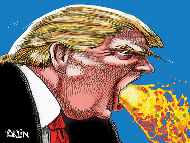 Cartoon of Donald Trump vomitting