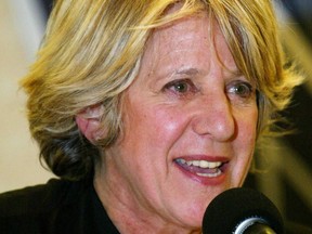 closeup of Denise Bombardier speaking into a microphone