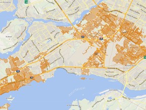 Map of power outages shows much of western Montreal coloured in
