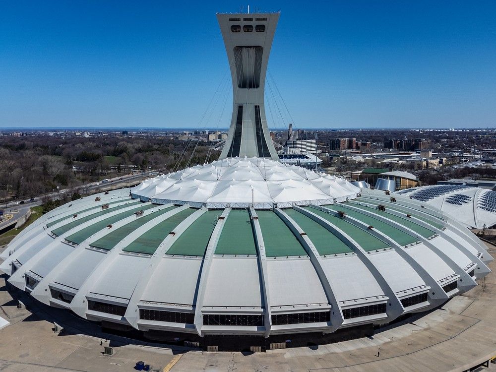 Aerial view of Olympic Stadium; Montreal, Quebec, Canada Stock