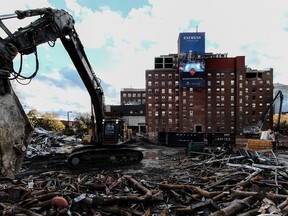 The former Montreal Children's Hospital is being demolished for multiple-tour condo complex at the corner of Rene Levesque Blvd and Atwater Street in Montreal, on Monday, October 30, 2017.