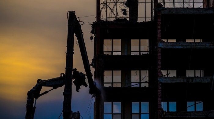  cranes dismantle the former montreal children’s hospital at the corner of atwater ave. and tupper st. in 2017. proceeds from the sale of the site were supposed to go toward the construction cost of the muhc superhospital.