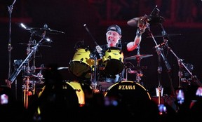 Drummer Lars Ulrich in action at a Metallica concert