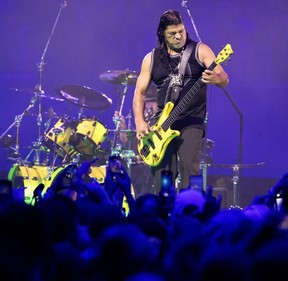 Robert Trujillo plays the bass during a Metallica concert