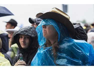 There was lots of rain at the Lasso country-music festival at Parc Jean-Drapeau in Montreal on Saturday, Aug. 19, 2023.