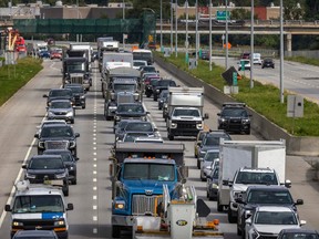 Oncoming traffic is seen in this photo
