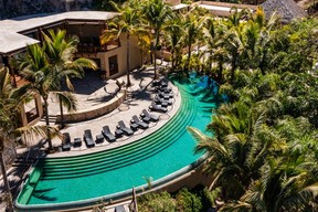 The intriguing Delta Hotels by Marriott Riviera Nayarit all-inclusive resort near Puerto Vallarta, Mexico, is tucked into a mountainside jungle, a 15-minute shuttle ride from the beach.