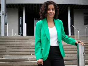Former Quebec Liberal leader Dominique Anglade is starting a new job as associate professor at the HEC Montréal business school. She is pictured outside the school on Wednesday, Aug. 30, 2023.