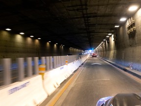 Part of the La Fontaine Tunnel is split in two to allow traffic in both directions