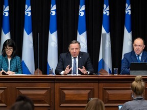Quebec Premier Francois Legault at a news conference.