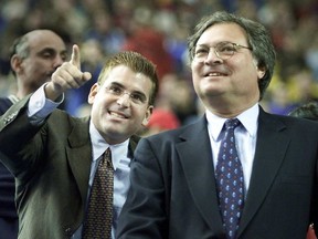 Former expos owner Jeffrey Loria and his son David Samson are seen in this photo