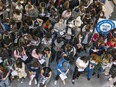 Dawson College students send simultaneous emails to their MNA's during anti-Bill 96 rally organized by the Dawson Student Union at the CEGEP in Montreal Thursday May 5, 2022.