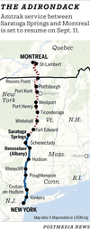 Map showing Adirondack train route, with service currently between New York and Saratoga Springs only