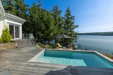 The small pool at the Estrie property overlooks Lake Memphremagog.