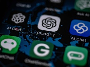 This illustration picture shows the AI (Artificial Intelligence) smartphone app ChatGPT surrounded by other AI Apps.