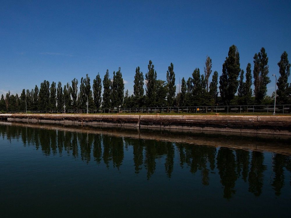 The St. Lawrence Seaway can be seen from the St. Catherine Locks south of Montreal.