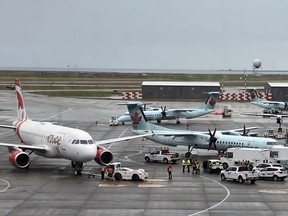 An Air Canada Rouge Airbus A319 clipped the wing of a parked Air Canada Jazz Express de Havilland Dash 8-400 at the domestic terminal at Vancouver International around 2:30 p.m. on Sunday, Sept. 3, 2023. It happened while the A319 was being pushed back from its gate in preparation for taxiing. No one was injured.