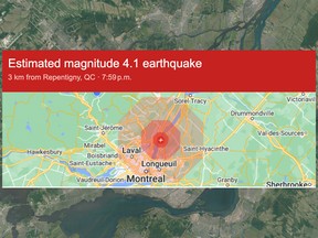 Earthquake map shows epicentre near Repentigny