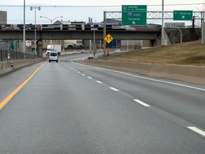 The St-Pierre Interchange is empty except for two white vans.