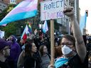 Counter-protesters demonstrate in Montreal last month.