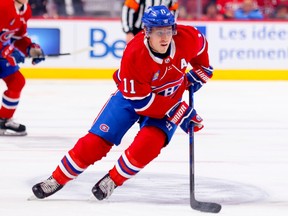 Brendan Gallagher, wearing the Canadiens' red home jersey, is seen skating on Bell Centre ice durign a game last season.