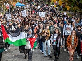 Hundreds of McGill, Concordia and Dawson students walked in support of Palestinians in Gaza on Wednesday.