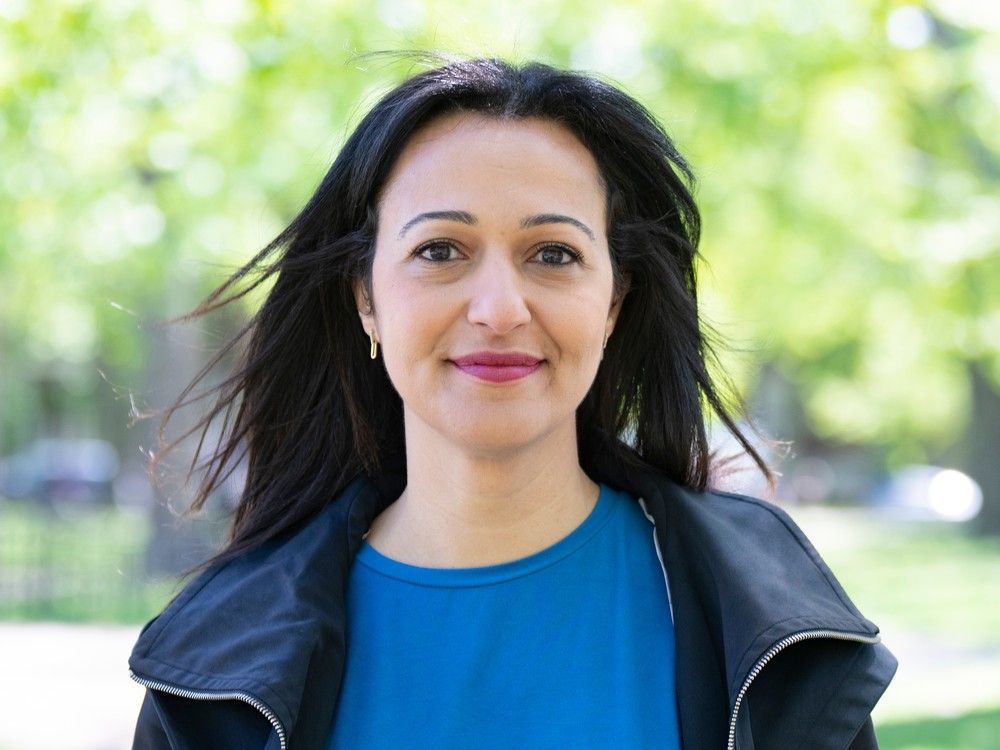 Québec solidaire MNA Ruba Ghazal poses in a park near her Montreal home on May 18, 2023.