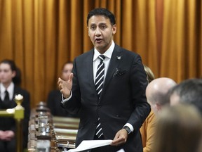 Minister of Justice and Attorney General of Canada Arif Virani rises during question period in the House of Commons on Parliament Hill in Ottawa on Thursday, Oct. 26, 2023. The federal justice minister has ordered the Quebec Court of Appeal to review the conviction of a Quebec man found guilty of sexual assault involving a minor more than two decades ago.