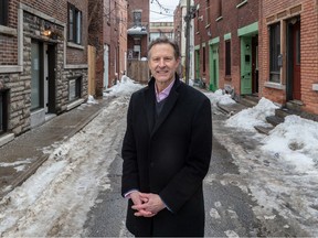 Old Brewery Mission president and CEO James Hughes is photographed on Lartigue Ave. in Montreal on Feb. 10, 2023.