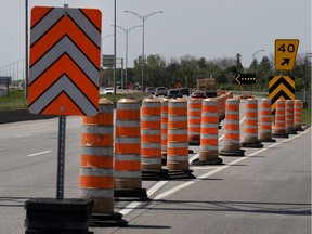 Traffic cones are seen lining an off ramp
