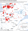 A map showing wildfires over mainly northwestern Quebec this year