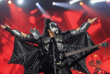 Gene Simmons of Kiss spreads his bat-winged outfit at the Bell Centre.