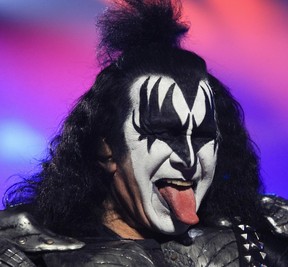 Gene Simmons of Kiss sticks out his tongue.