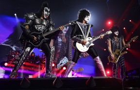 Gene Simmons, Tommy Thayer and Paul Stanley of Kiss perform at the Bell Centre in Montreal.