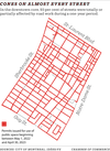 A map shows almost all streets in the downtown core had construction permits issued between May 2022 and April 2023